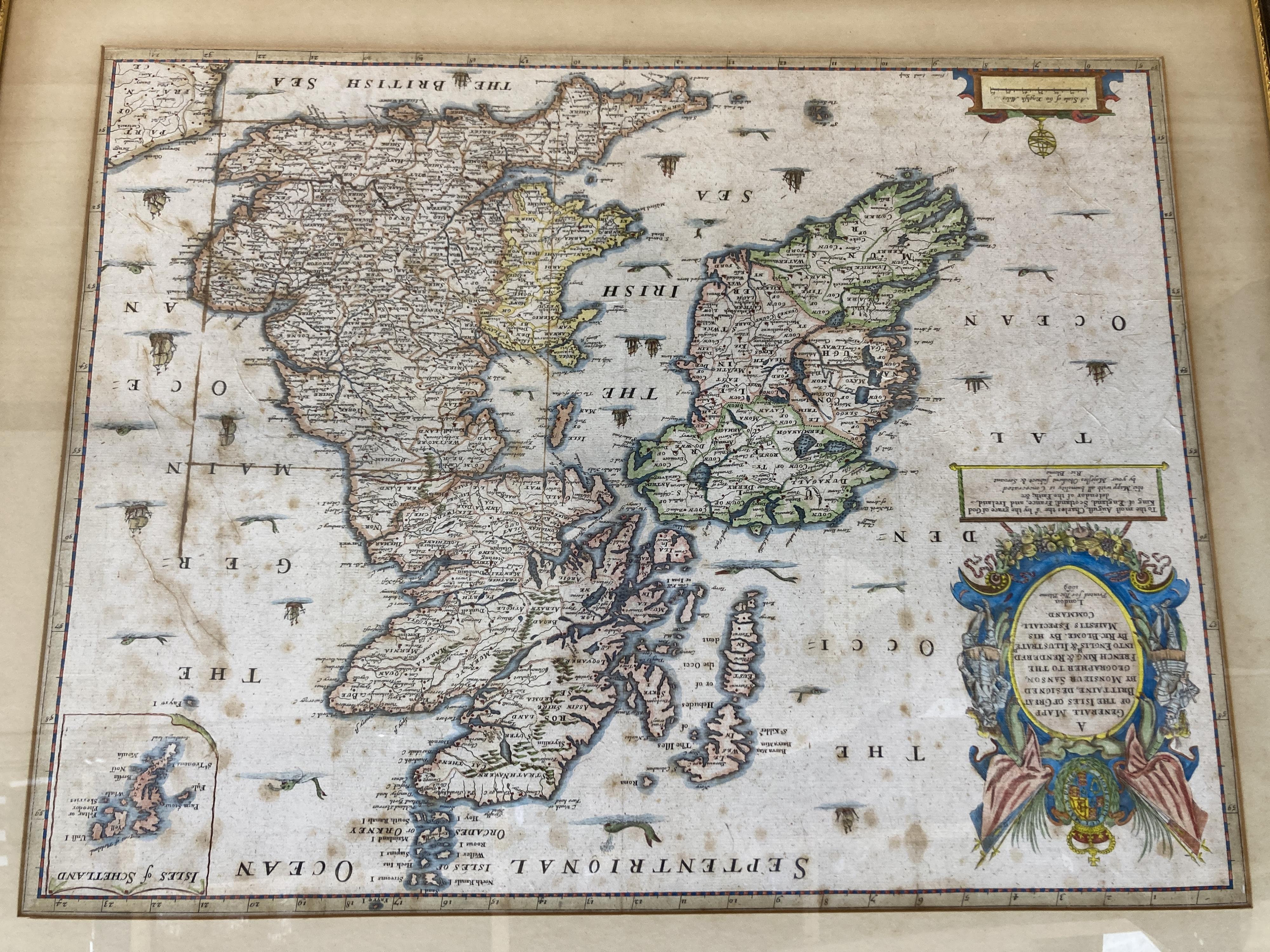 Richard Blome, coloured engraving, A general Mapp of the Isles of Great Brittaine, London, 1669 (damp spotted), 40 x 52cm and Don Thomas Lopez - Map of Spain and portugal, London, 1808